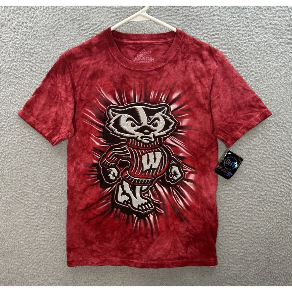 Wisconsin Badgers Shirt Boys Large Red Tie Dye NCAA Sports The Mountain NEW‎
